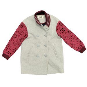 D'zzit Double Breasted Jacket Gray With Maroon Sleeves XS